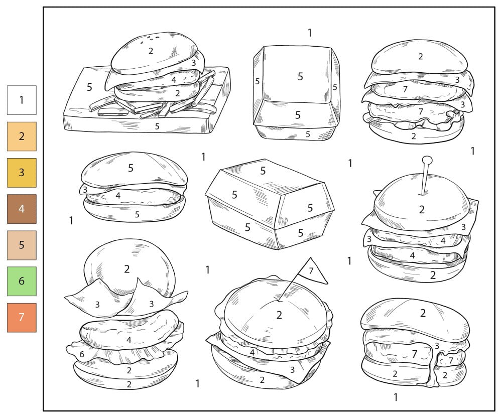 Restauration rapide de hamburgers Coloriage Magique