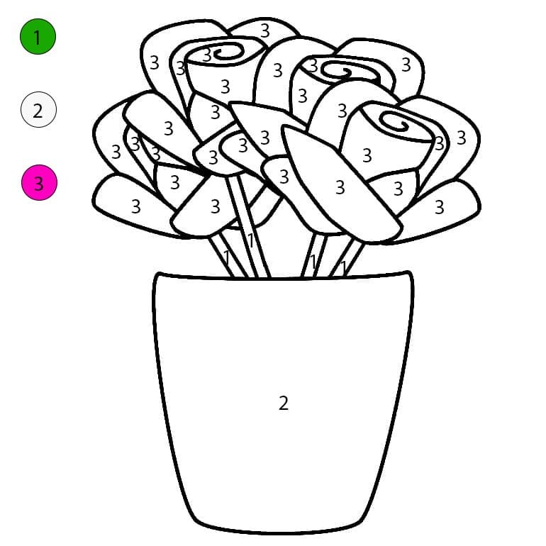 Roses en pot de fleurs Coloriage Magique