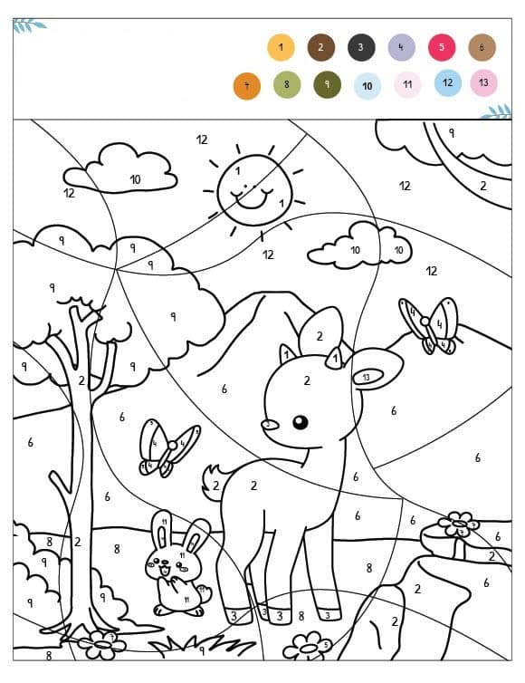 Adorable cerf et ses amis animaux Coloriage Magique