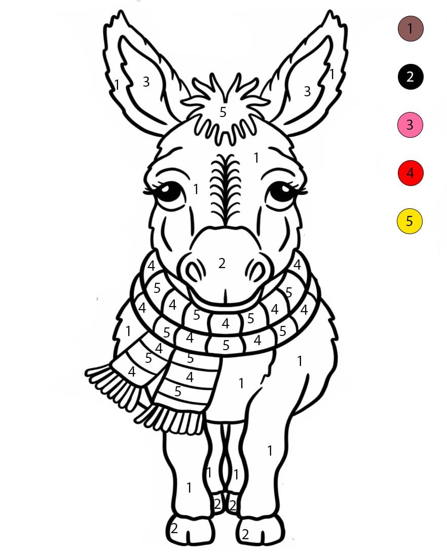 Âne avec une écharpe Coloriage Magique