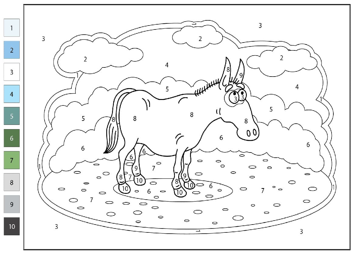 Âne dans le pré Coloriage Magique