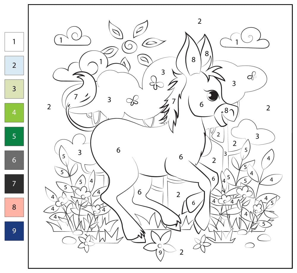 Âne heureux Coloriage Magique