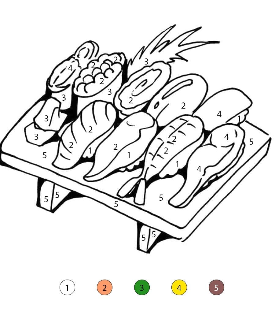 Assortiment de Sushis Coloriage Magique