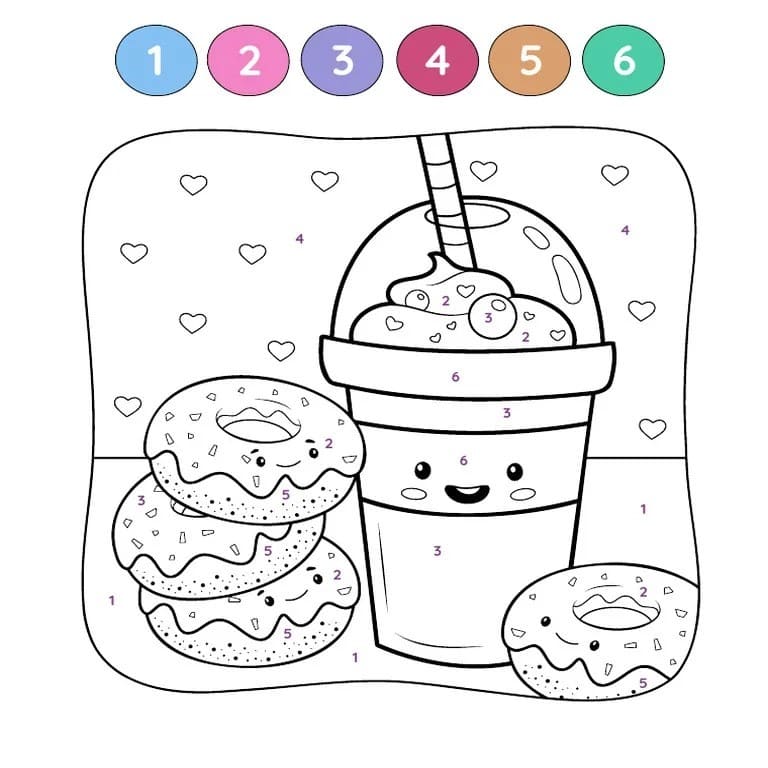 Beignets et milkshake Coloriage Magique
