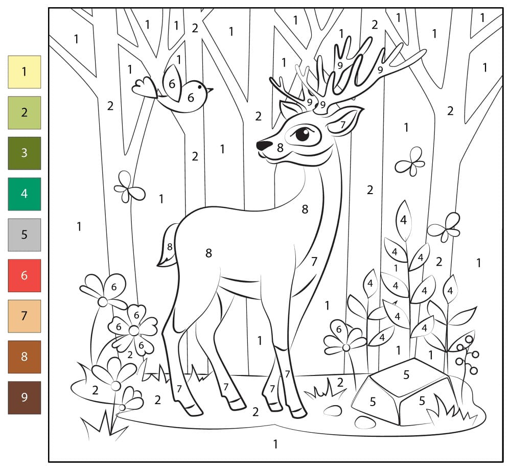 Cerf dans la forêt Coloriage Magique