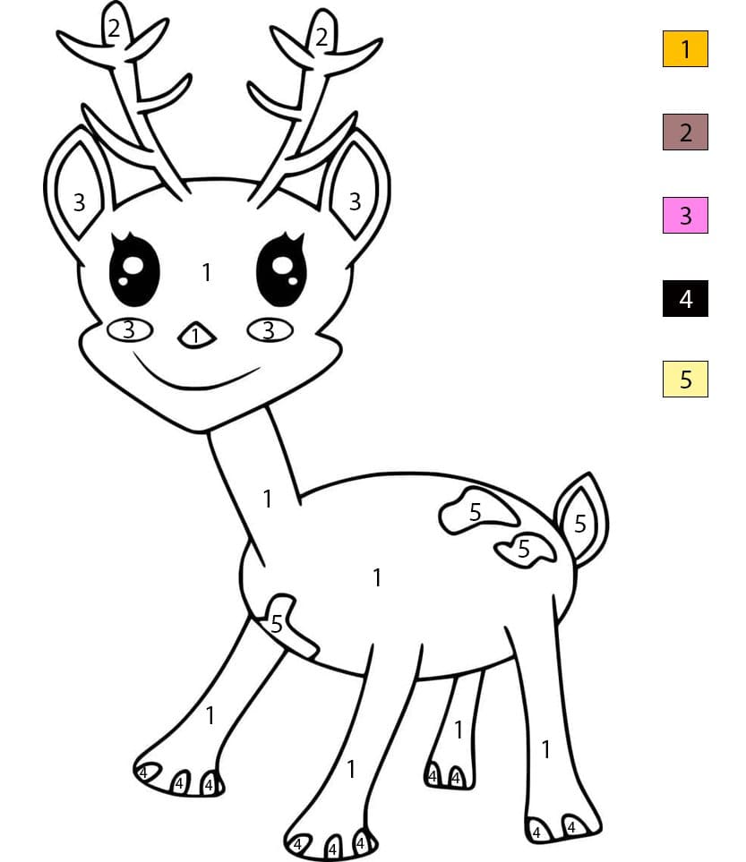 Cerf kawaii Coloriage Magique