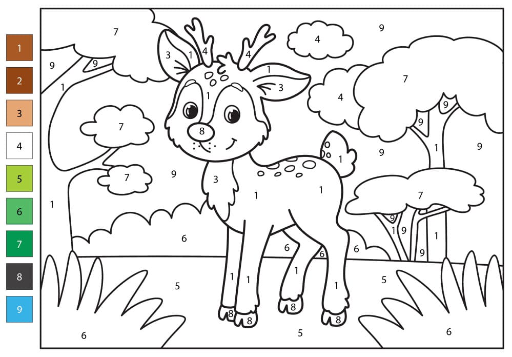 Cerf mignon Coloriage Magique