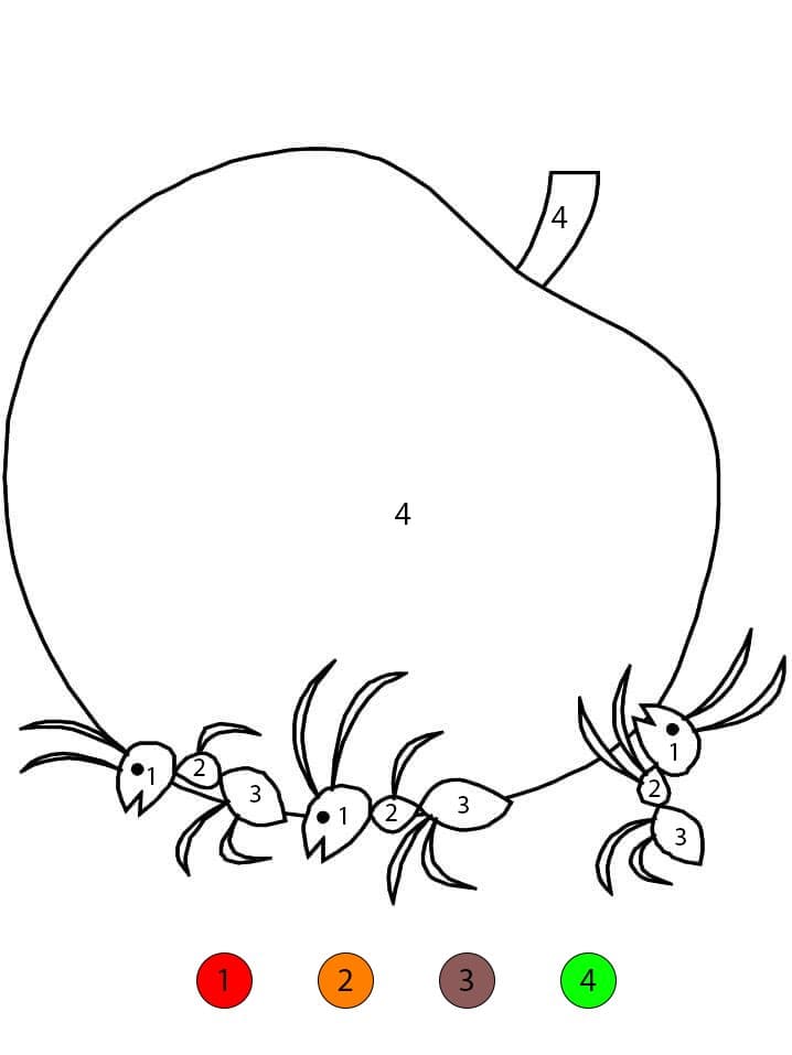 Des fourmis et une pomme Coloriage Magique