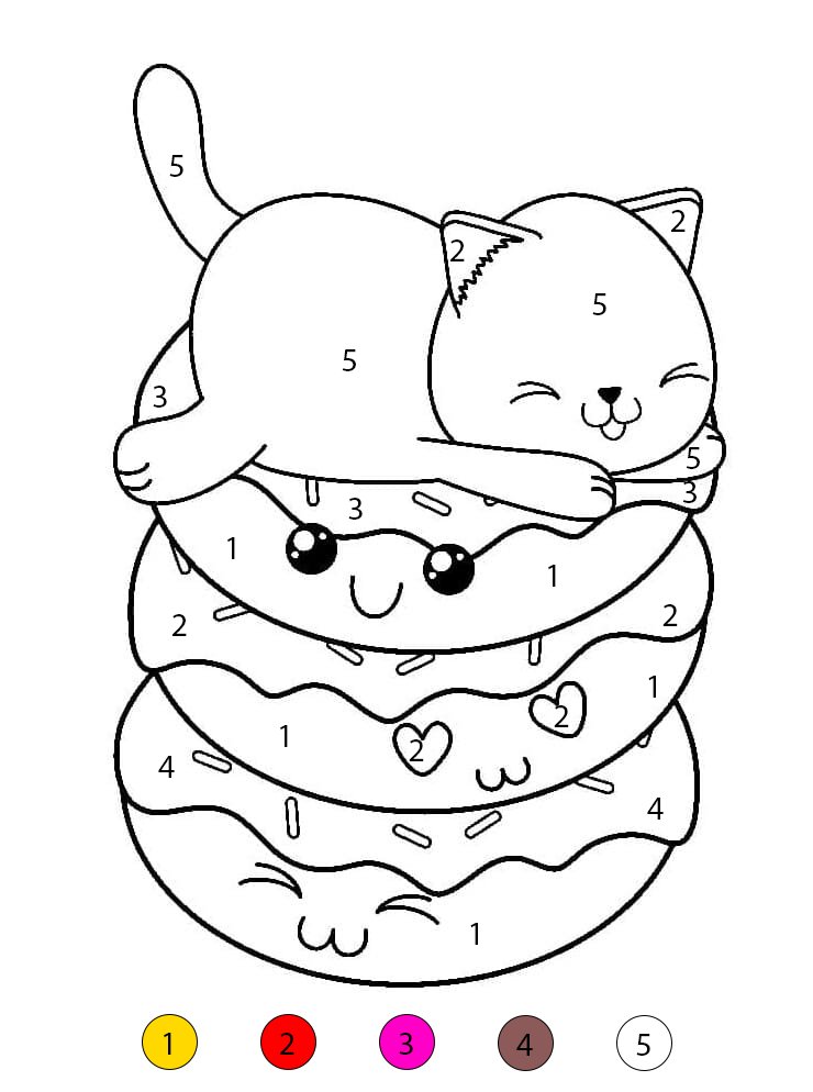 Donuts et chatons kawaii Coloriage Magique