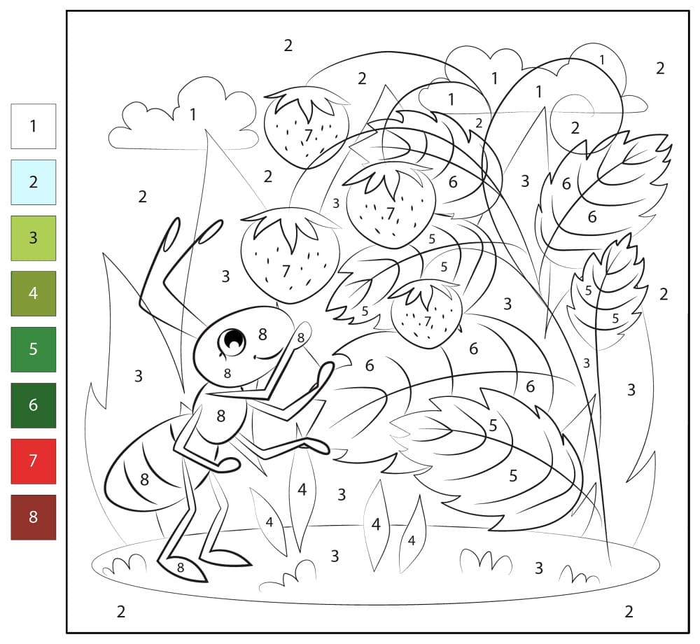 Fourmi et fraises Coloriage Magique