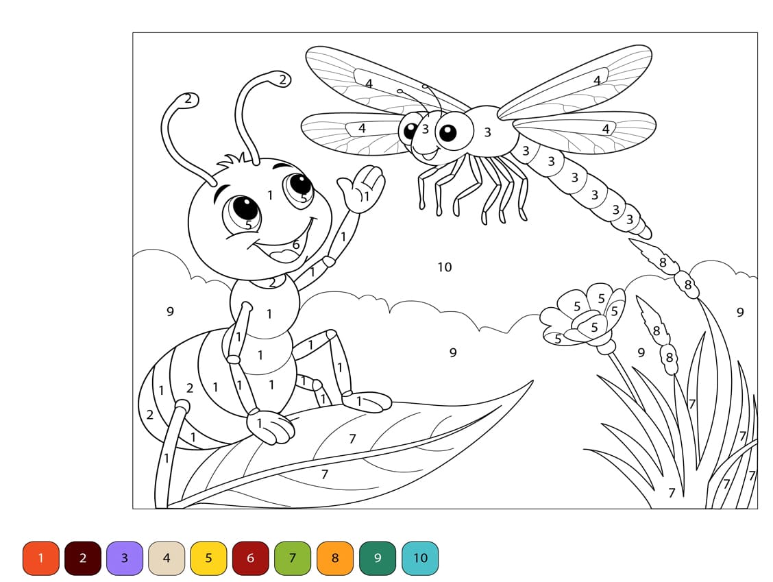 Fourmi et libellule Coloriage Magique