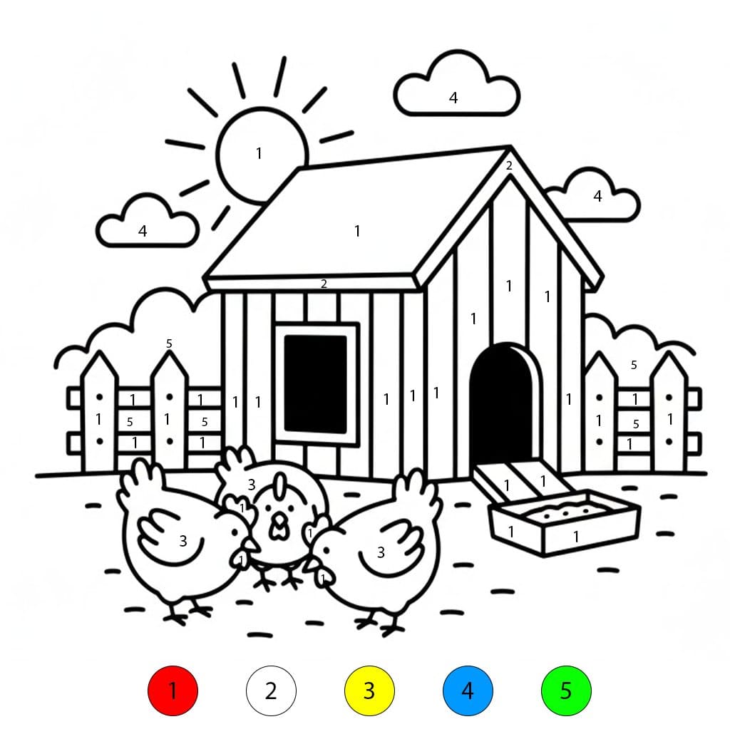 Grange et Poulailler Coloriage Magique