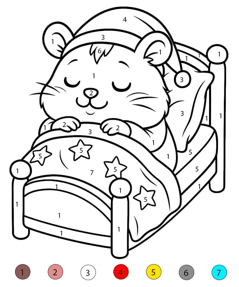 Hamster dort sur le lit Coloriage Magique