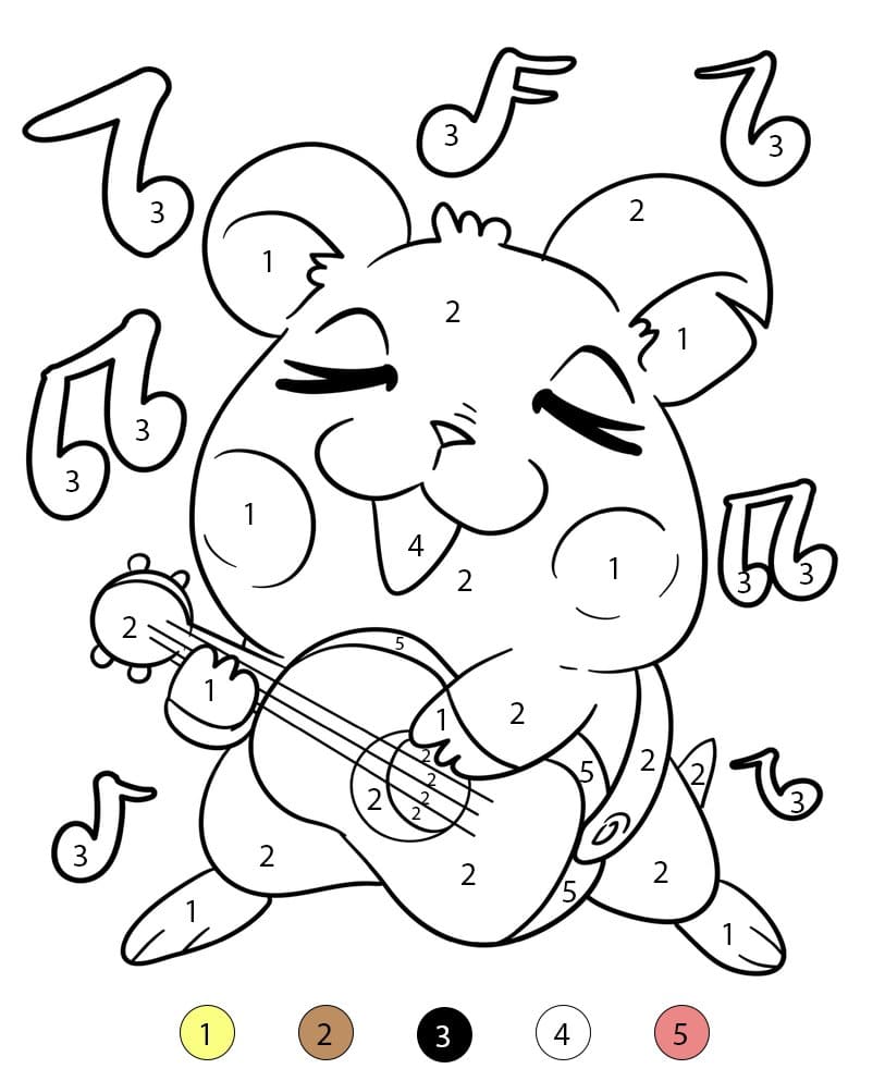 Hamster jouant de la guitare Coloriage Magique