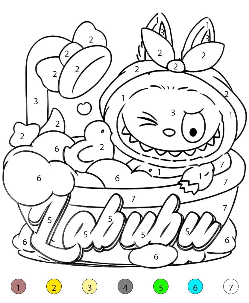 Labubu dans la baignoire Coloriage Magique