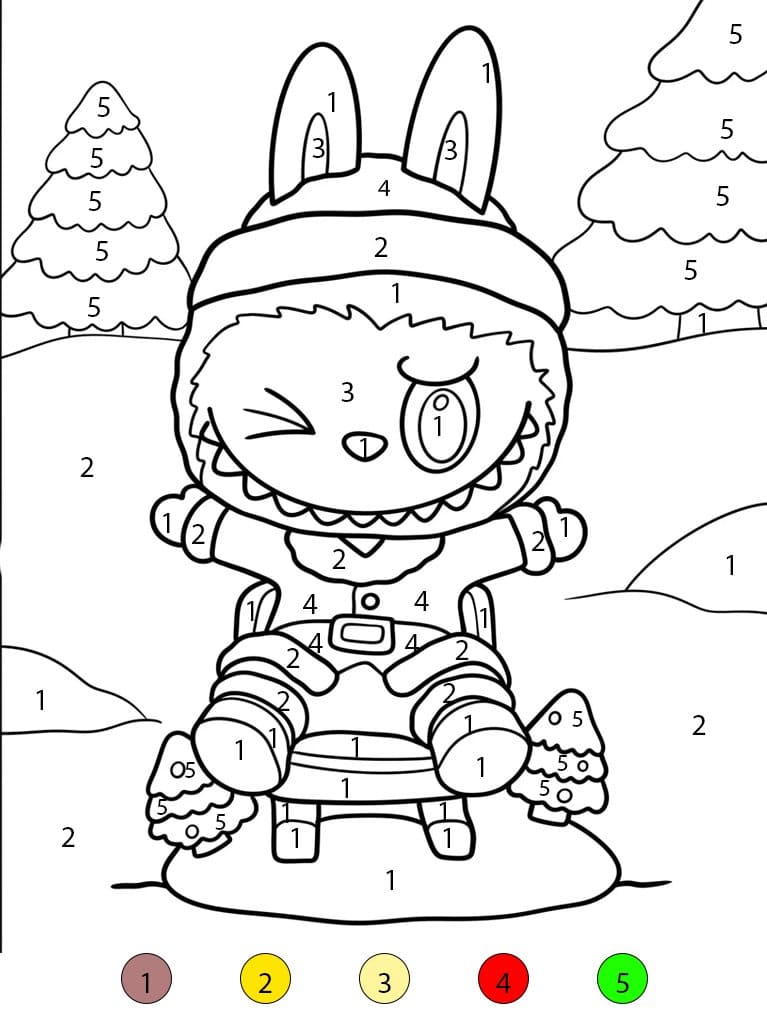 Labubu fait du ski Coloriage Magique
