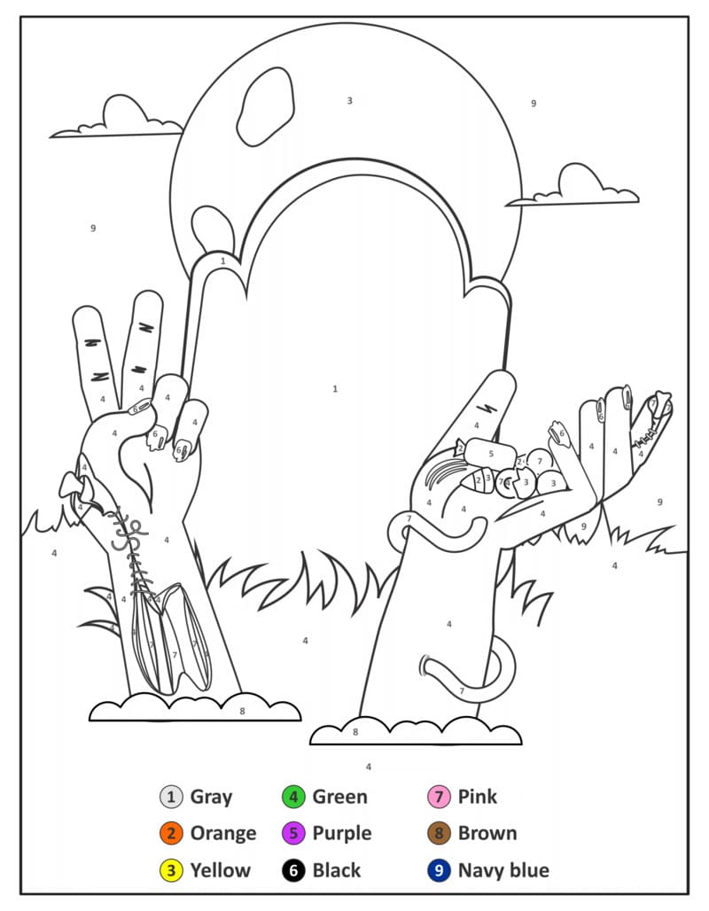 Mains de zombie Coloriage Magique