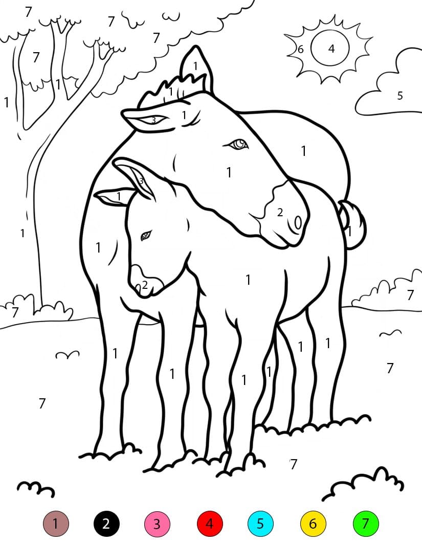 Maman et son âne Coloriage Magique