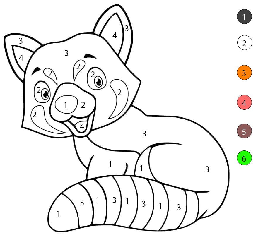 Panda roux heureux Coloriage Magique