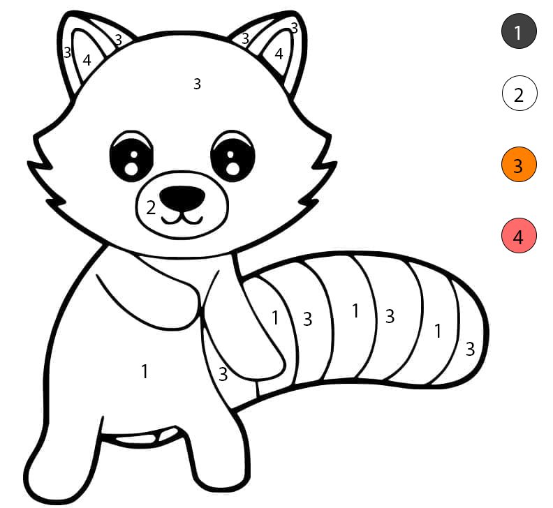 Panda roux kawaii Coloriage Magique
