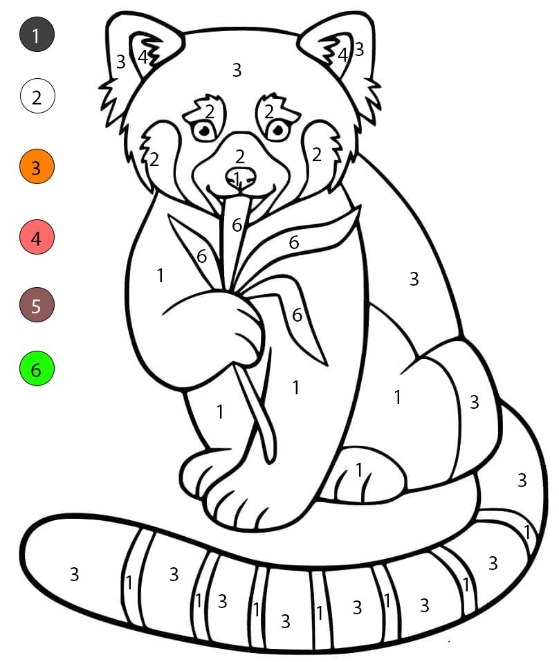 Panda roux mange des feuilles Coloriage Magique