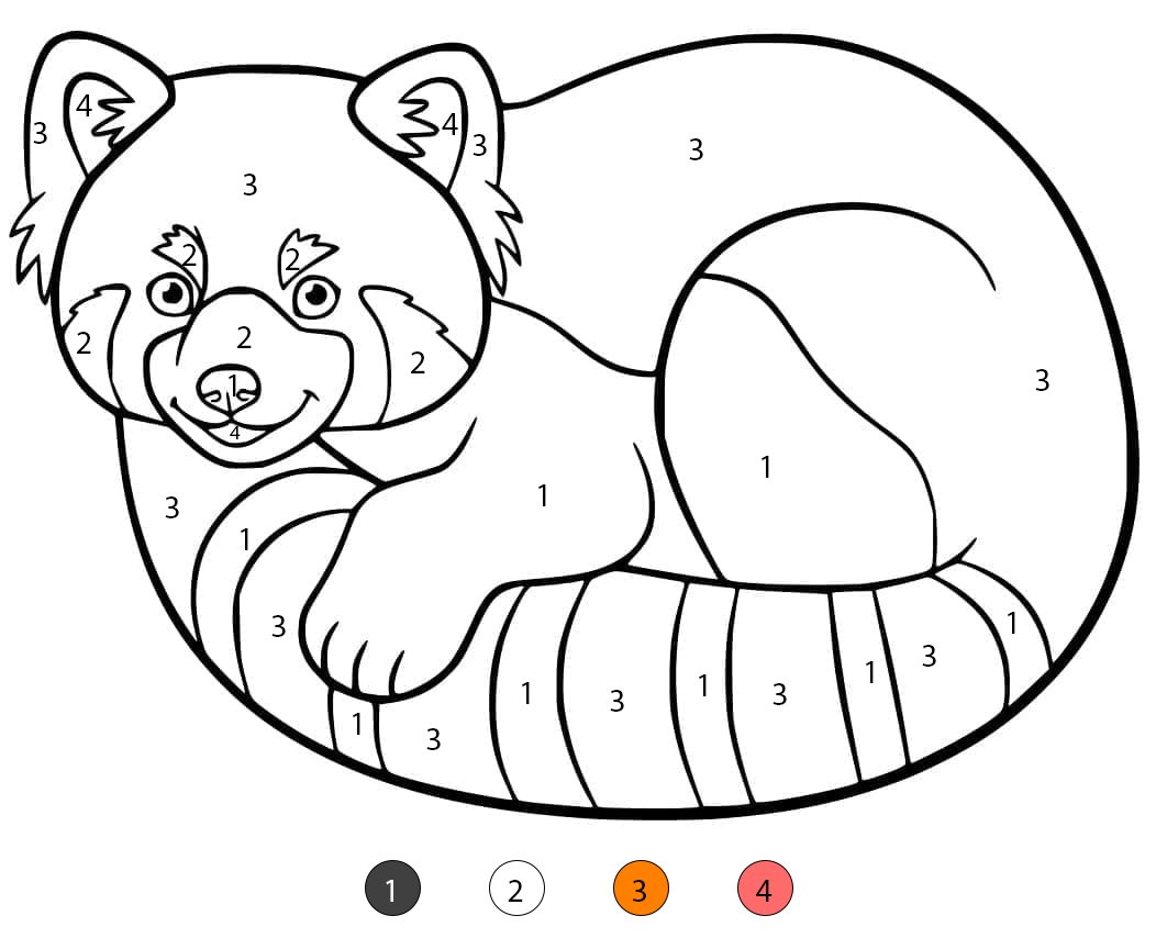 Panda roux souriant Coloriage Magique