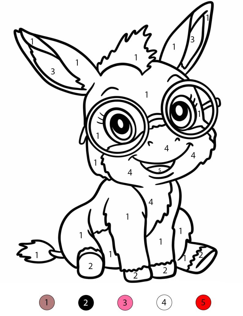 Petit âne avec des lunettes Coloriage Magique