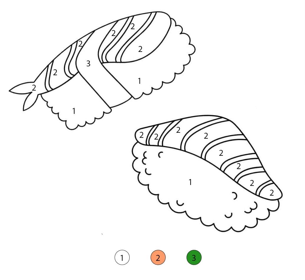 Sushi au Poisson Coloriage Magique