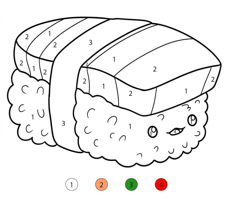 Sushi au Saumon Coloriage Magique