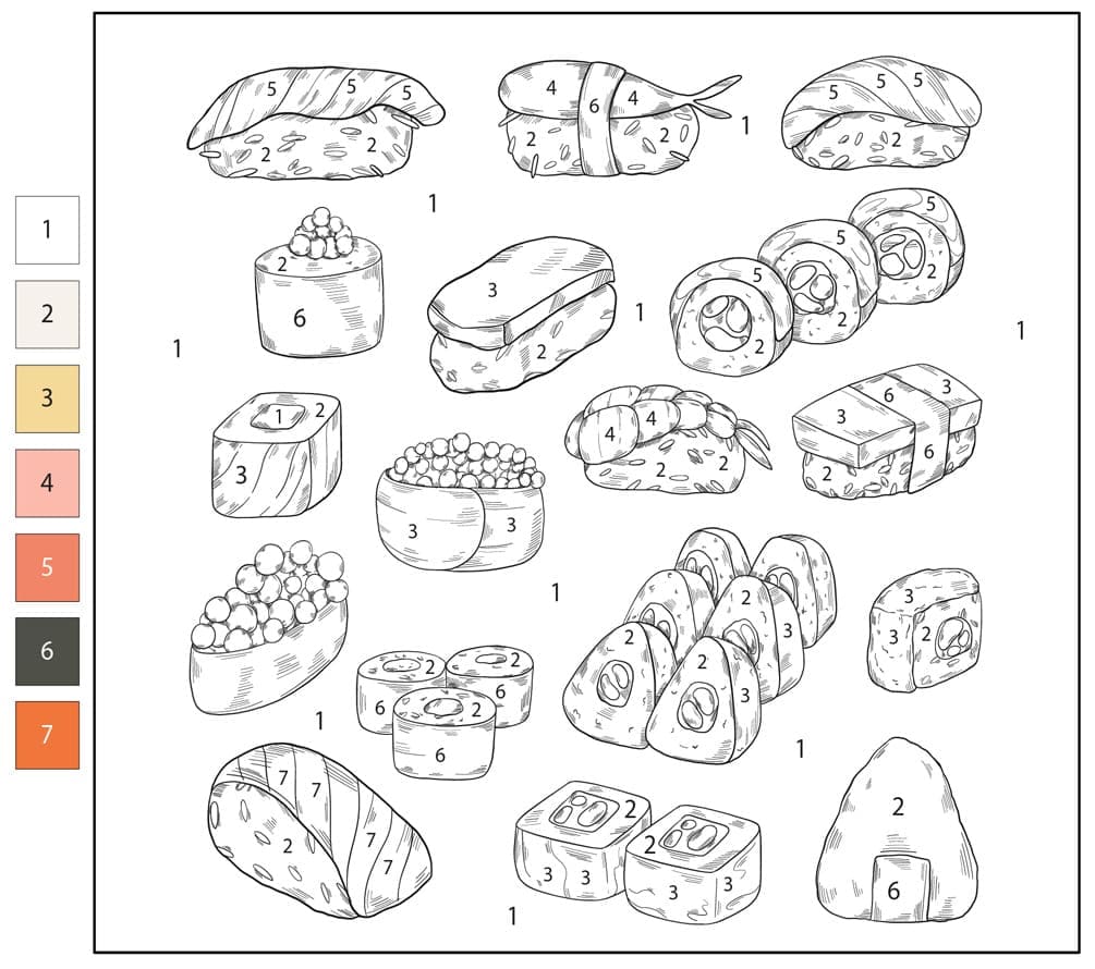 Sushis Japonais Coloriage Magique