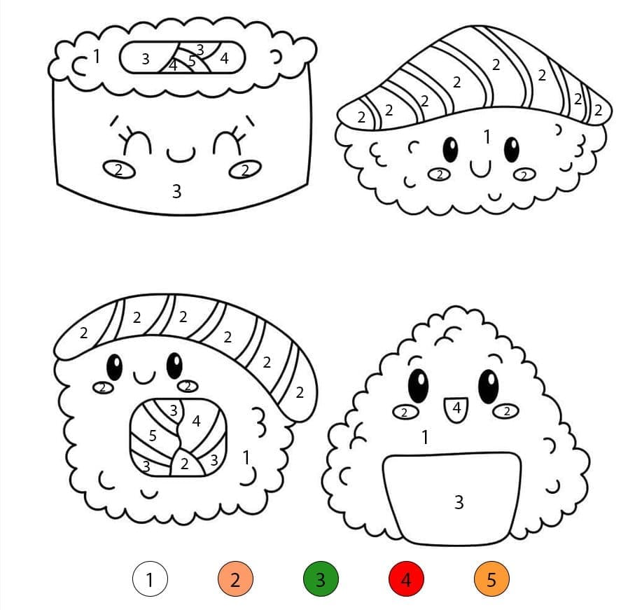 Sushis Kawaii Coloriage Magique