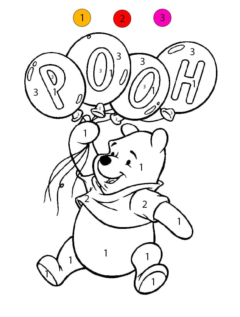Winnie l'Ourson avec des ballons Coloriage Magique