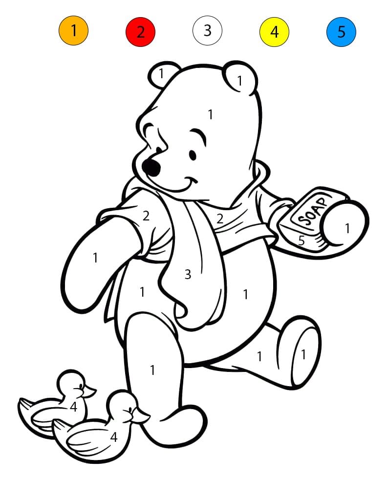 Winnie l'Ourson et les canards en caoutchouc Coloriage Magique
