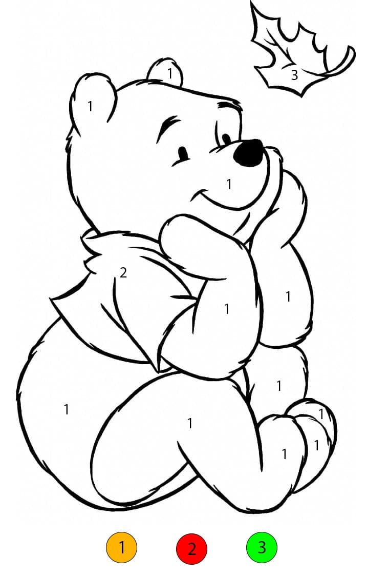 Winnie l'Ourson et une feuille qui tombe Coloriage Magique