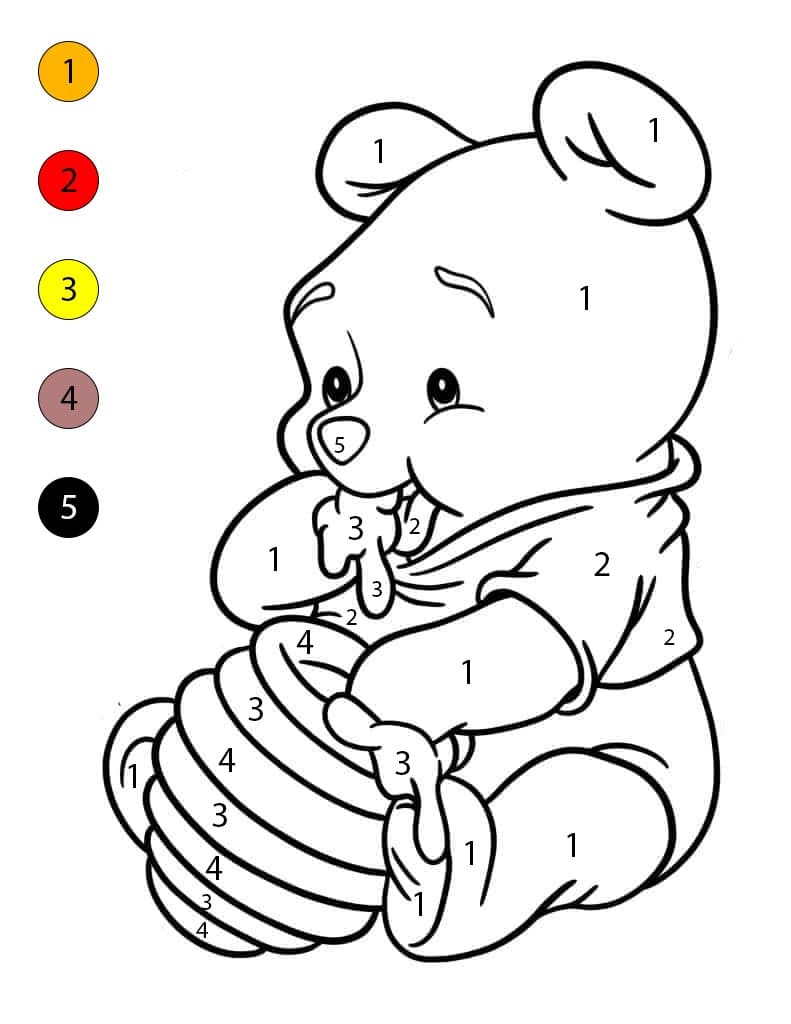 Winnie l'Ourson mange du miel Coloriage Magique