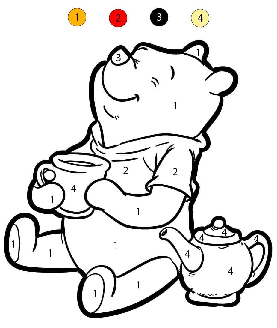 Winnie l'Ourson prend le thé Coloriage Magique