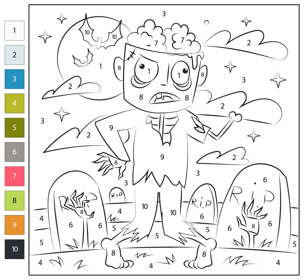 Zombie d'Halloween Coloriage Magique