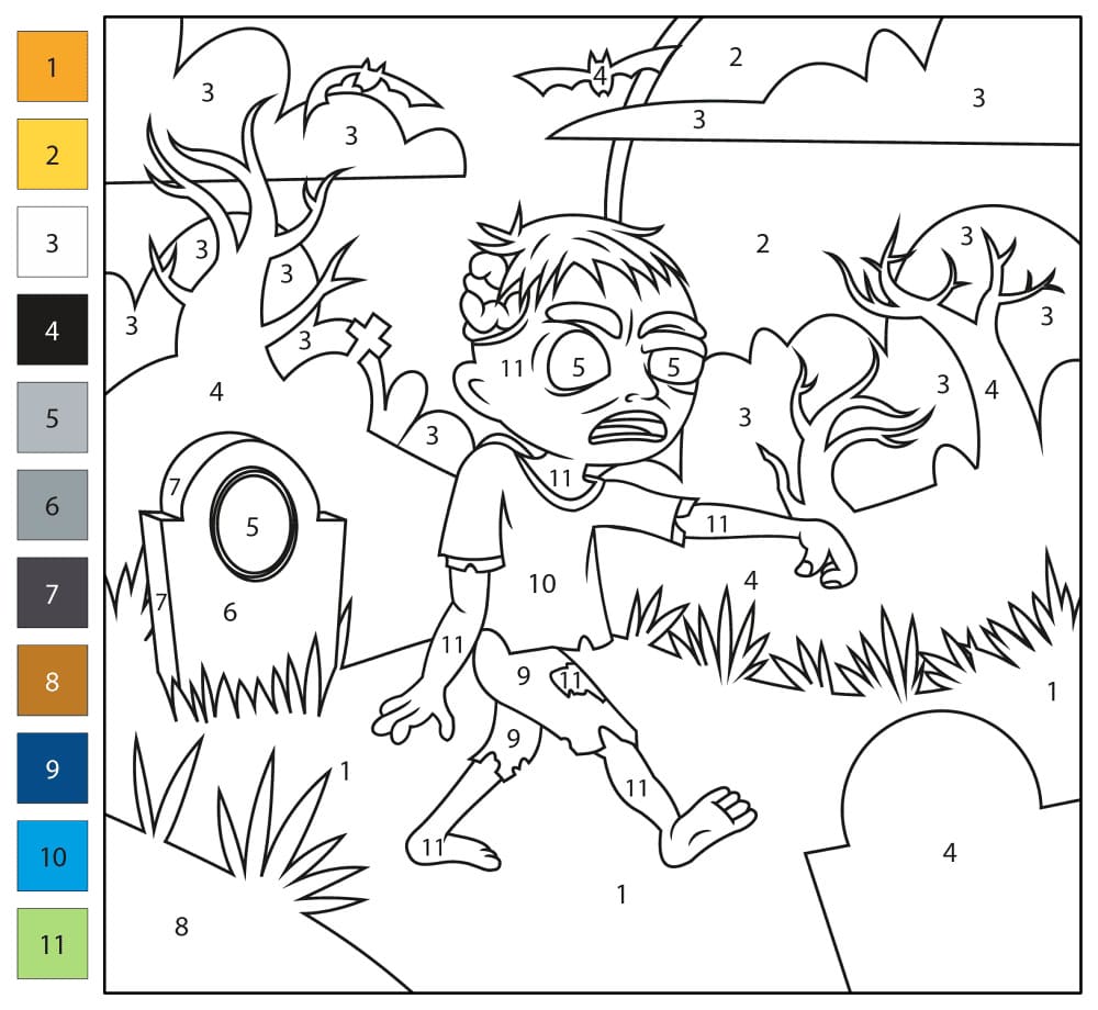 Zombie dans le cimetière Coloriage Magique
