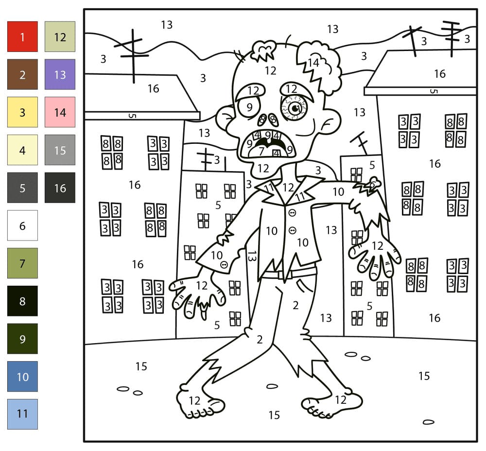 Zombie en ville Coloriage Magique