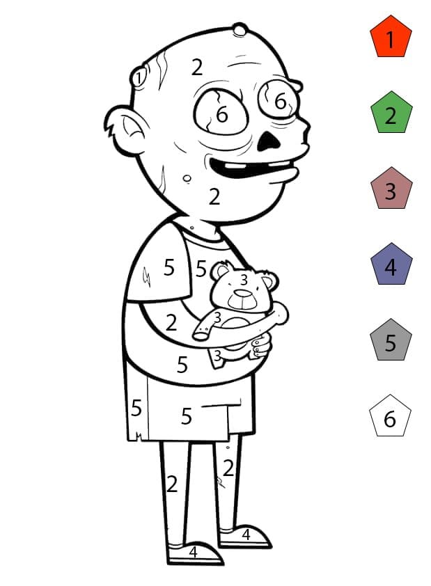 Zombie tenant un ours en peluche Coloriage Magique