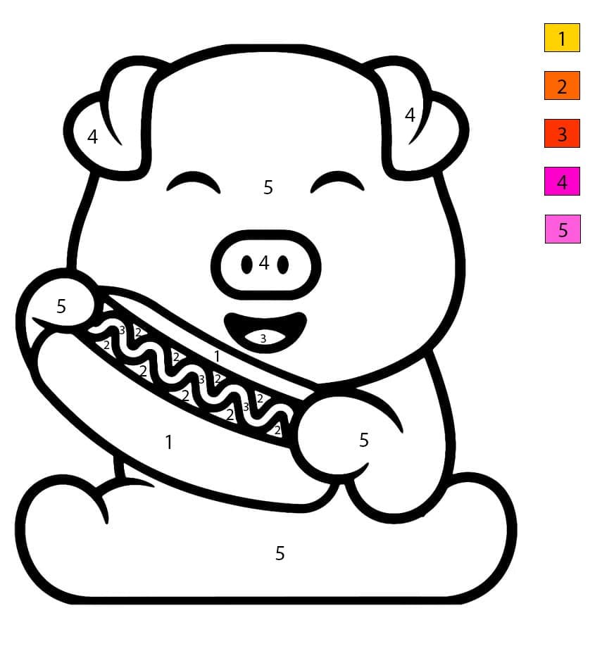 Cochon et hot-dog Coloriage Magique