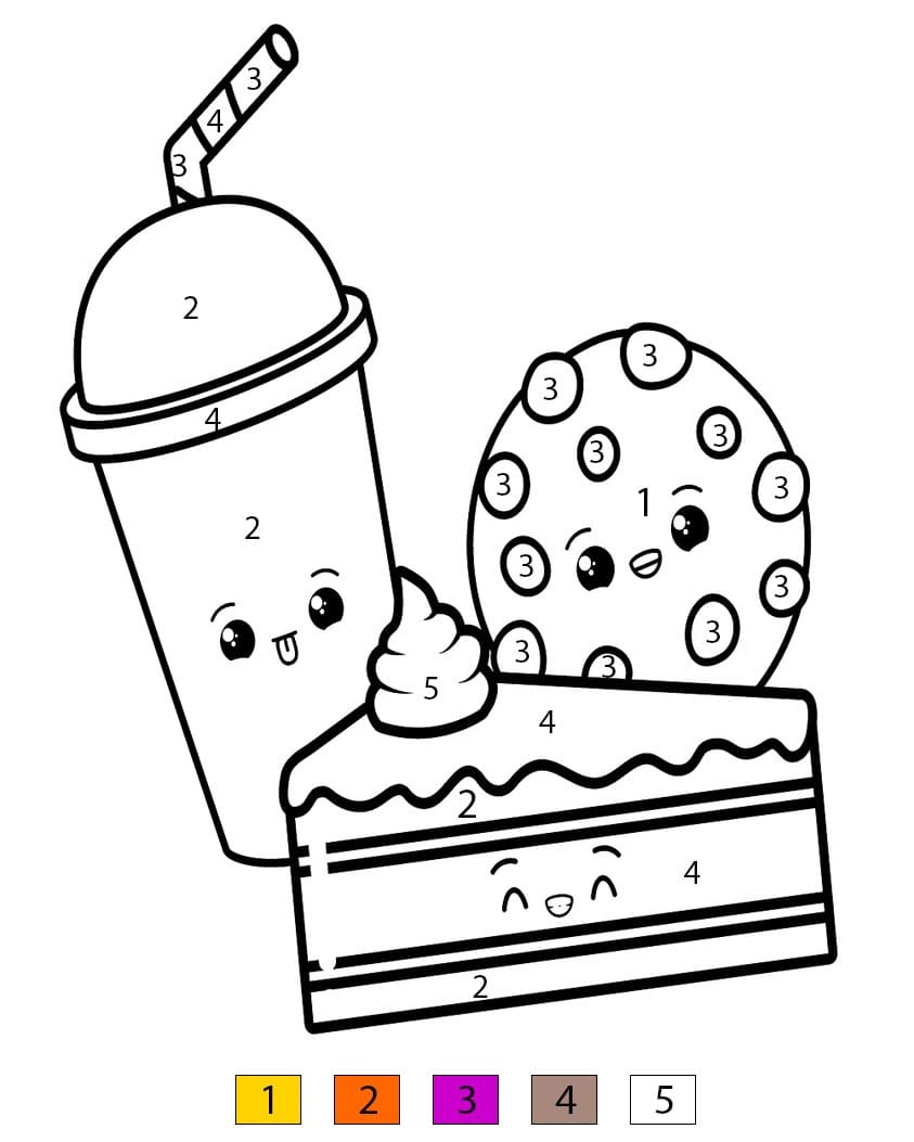 Cookie avec thé au lait et gâteau Coloriage Magique