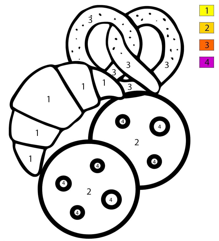 Cookies avec croissant et bretzel Coloriage Magique