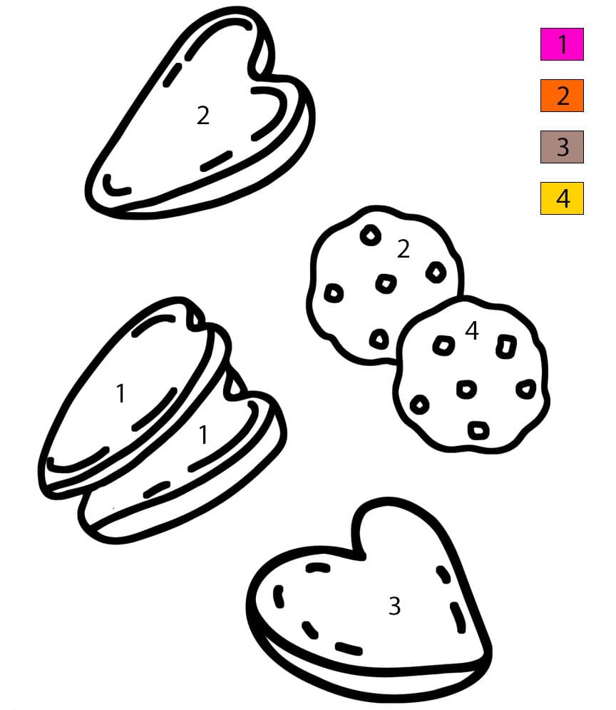 Cookies en forme de cœur Coloriage Magique