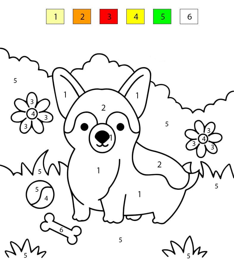 Corgi dans le jardin Coloriage Magique