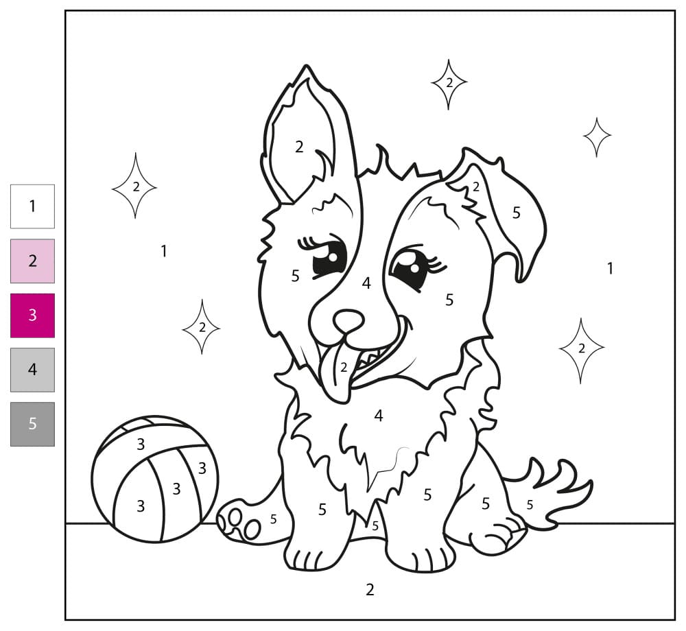 Corgi et une balle Coloriage Magique