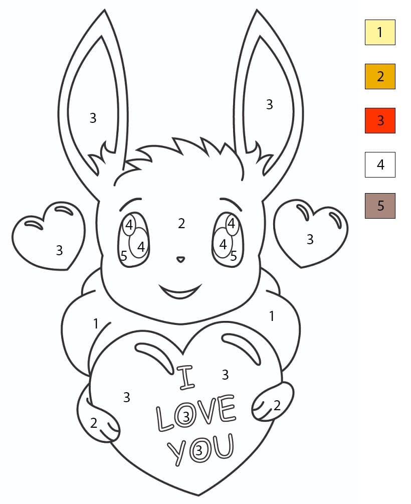 Évoli avec des cœurs Coloriage Magique