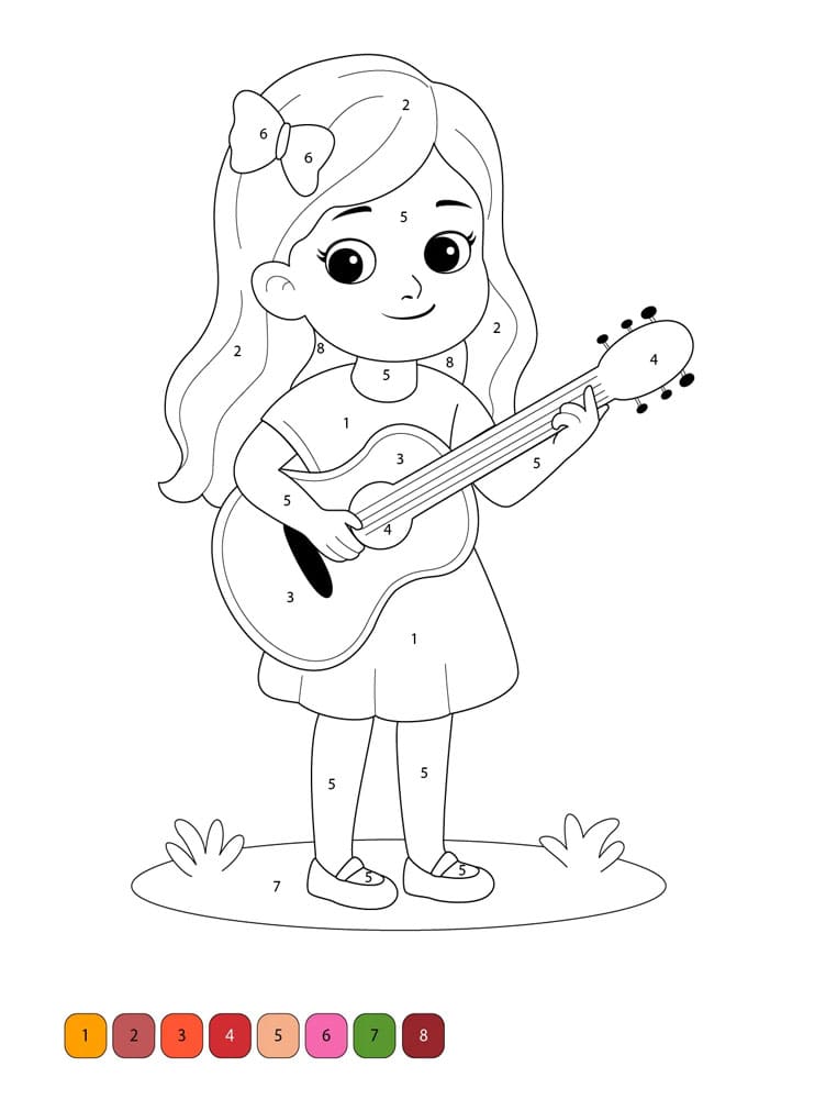 Fille jouant de la guitare Coloriage Magique