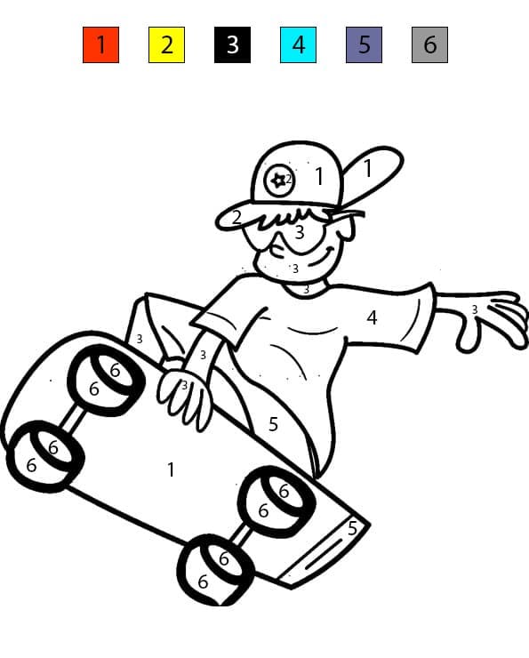 Garçon cool et skateboard Coloriage Magique