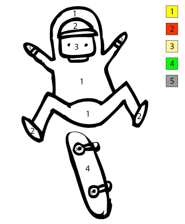 Garçon drôle et skateboard Coloriage Magique